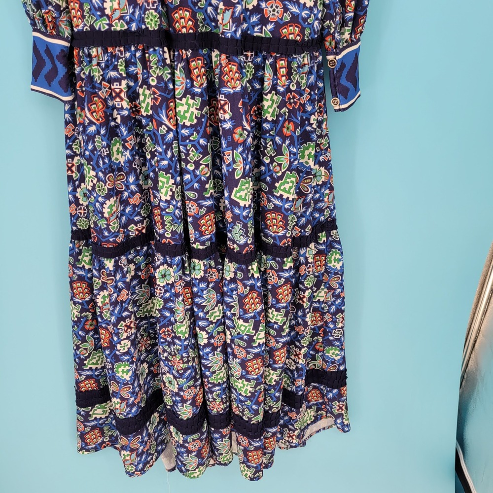 CK Bradley Whirlwind Navy Blue Floral Fleck Tiered Annabelle Maxi Dress S boho - Picture 4 of 12